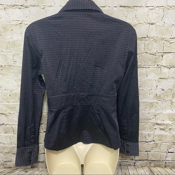 Express Black White Polka Dot V Neck Button Up Shirt - Picture 3 of 5